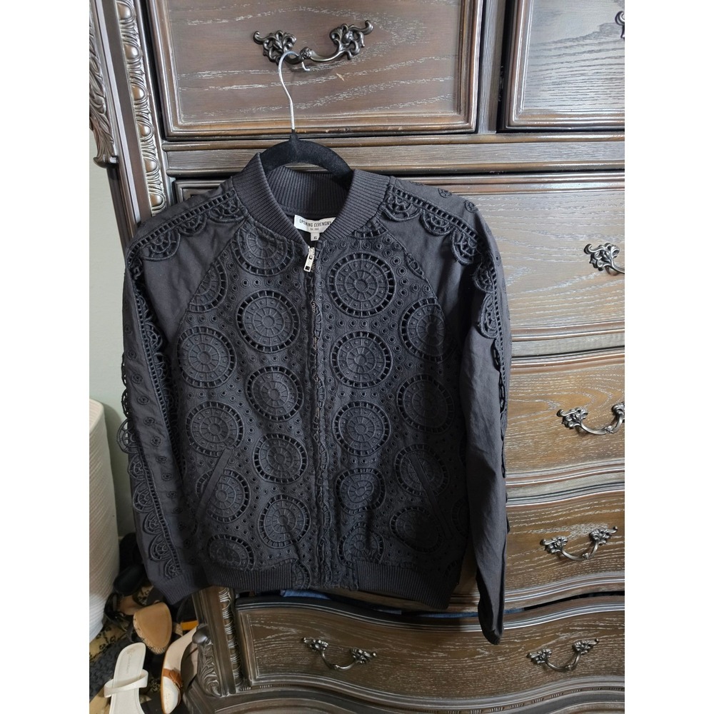 Opening Ceremony Black Eyelet Lace Cotton Bomber Jacket S27ABB11016 XS